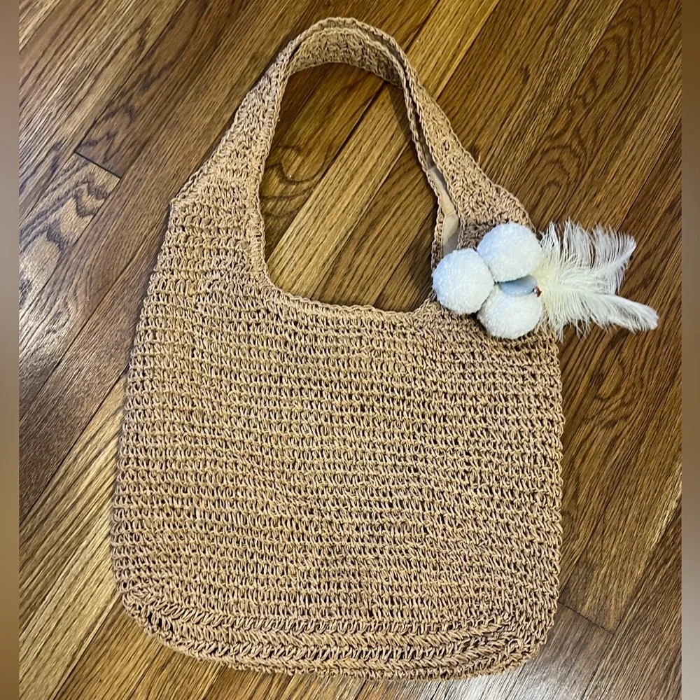Tan Woven Shoulder Bag with Relaxed Design